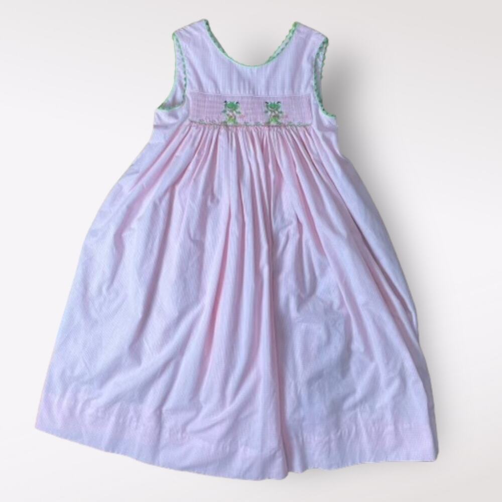 Amanda Remembered Pink Gingham Smocked‎ Hula Frogs Wrap Dress Size 6